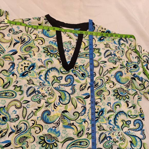 Womens size 22 Paisley Print Blouse with Black Trim - Picture 5 of 10